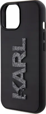 Obrázok produktu pre Puzdro KARL LAGERFELD s 3D gumovým trblietavým logom pre iPhone 15 6,1 palca čierne KLHCP15S3DMBKCK