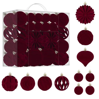 Zdjęcie produktu dla Bombki świąteczne Bordeaux, aksamit, 48 sztuk, średnica 4/6/8 cm, dekoracje świąteczne