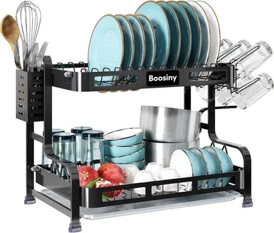 Obrázek produktu pro Stojan na talíře Famanu, 2 patra – nerezová ocel, s držákem na příbory a držákem na hrnky