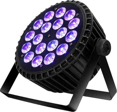 Zdjęcie produktu dla Reflektor LED, 18 x 18 W, oświetlenie sceniczne LED RGBWA + UV 6-w-1, sterowanie DMX z funkcją sterowania dźwiękiem, efekt świetlny DJ, światło dyskotekowe, oświetlenie imprezowe do użytku na scenie