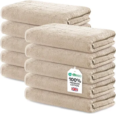 Immagine prodotto di Set di asciugamani, 10 pezzi, color beige, 30x50 cm, 100% cotone, per cucina e bagno