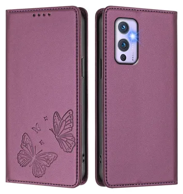 Image de Étui en cuir pour OnePlus 9, motif papillon, étui à rabat avec porte-appareil, violet