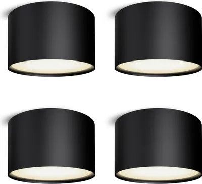 Produktbild von SSC-LUXon 4 Stück Deckenspot schwarz flach rund - pulverbeschichtete Aufbauleuchte LED 230V - Design Deckenleuchte warmweiß 6W