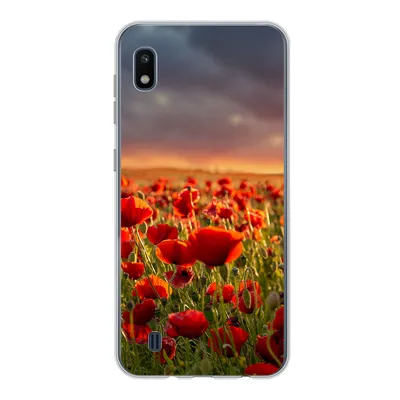 Produktbild von MuchoWow® Handyhülle Schutzhülle Hülle für Samsung Galaxy A10 Sonnenuntergang über einem Feld von Mohnblumen Silikon Softcase Handy Hülle - Schutzhülle