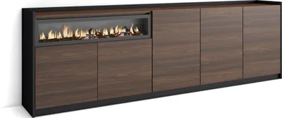 Produktbild von Sideboard, Highboard, 260x37x80cm, 5 Türen, Elektrokamin., Dunkler Eiche und Schwarz