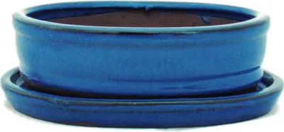 Immagine prodotto di Ciotola bonsai con piattino Gr. 2 - blu - ovale - modello O7 - L 15,5 cm - P 12 cm - H 4,5 cm