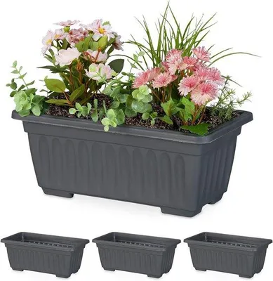 Produktbild von Set aus 4 rechteckigen Gartenmöbeln für Innen & Außen, Größe 14x34x185 cm - Kunststoff antracietfarben