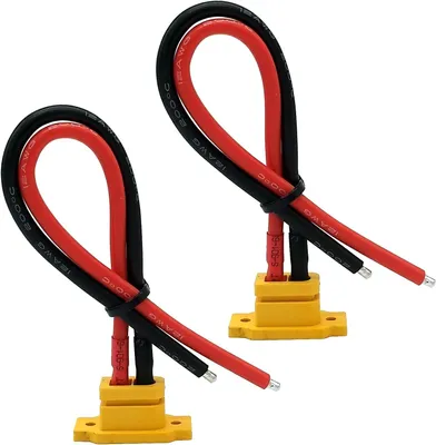 Image de 2x XT60E-F connecteur à montage sur panneau avec 20cm de câble silicone 12AWG - XT60 connecteur à montage pour batteries LiPo, drones FPV, voitures RC, avions & hélicoptères