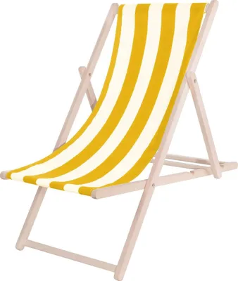 Productafbeelding van Ligbed, zonnedek, campingstoel, tuinligbed, houten ligbed, opvouwbaar, verstelbaar, draagvermogen 120 kg - geel/wit