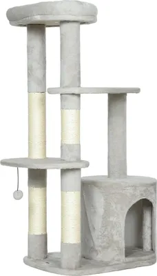 Obrázok produktu pre Veža pre mačky 114 cm, sisalové stĺpiky, viacúrovňová, svetlosivá