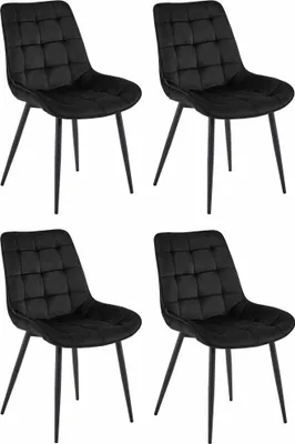 Immagine prodotto di Sedie per sala da pranzo, soggiorno, ufficio BERA - velluto nero / gambe nere 4 pezzi