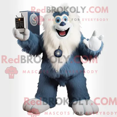 Productafbeelding van Mascot REDBROKOLY karakter van een marine-yeti gekleed met een jegging en stropdassen