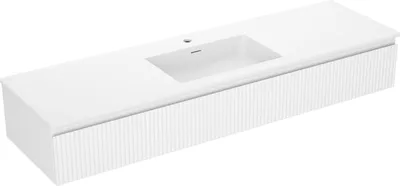 Produktbild von Mexen Rivel Badezimmerschrank 160 cm mit Waschbecken Otis, 1 Schublade, gerillt, weiß matt - 91A20-16023-1-BF01-W18M01