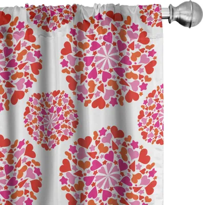Produktbild von ABAKUHAUS Valentinstag Vorhänge, Gardinen, Romantische Liebe Theme von Vibrant Herzen im Kreis Forms, 2 Stück 75 x 175 cm, Vermilion Rosa