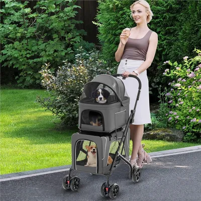 Produktbild von Hundebuggy – Tierwagen – Haustierwagen – Kinderwagen – Transportbox – 3-in-1 mit belüfteten Gitterfenstern
