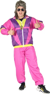 Produktbild von 80er Jahre Premium Trainingsanzug für Herren - pink lila gelb, Größe:XXXL