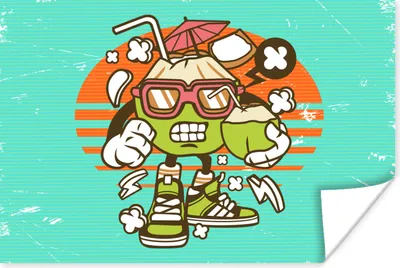 Produktbild von MuchoWow® Poster Kokosnuss - Sonnenbrille - Retro 120x80 cm - Bilder