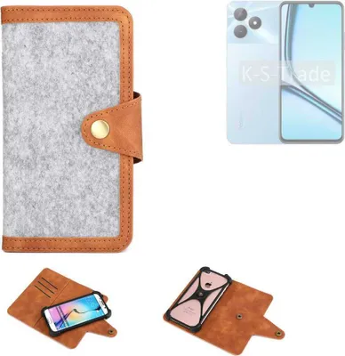 Produktbild von K-S-Trade Handyhülle kompatibel mit Realme Note 50 Schutzhülle Filz-Hülle Kunst-Leder hellgrau braun (1x)