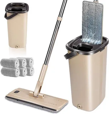 Produktbild von Famanu Wischset mit Reinigungseimer, Bodenwischer und 6 Mikrofasertüchern - 2 in 1