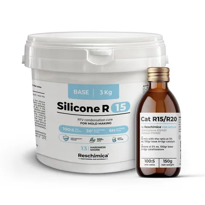Obrázek produktu pro Prémiový formovací silikon R15 - Tekutý silikonový kaučuk pro výrobu forem, duplikační silikon, samovysychající (3 kg)