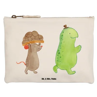 Produktbild von Mr. & Mrs. Panda Waschtasche Schildkröte Maus Größe M - Weiß - Geschenk, Schlampermäppchen, Federmappe, Kosmetiktasche, Spazieren, Freunde, Mäppchen, Etui, Kulturbeutel
