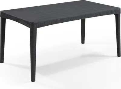 Image de Table de jardin rectangulaire, 160 x 90 x 74 cm, 6 personnes, résine imitation rotin tressé, gris graphite