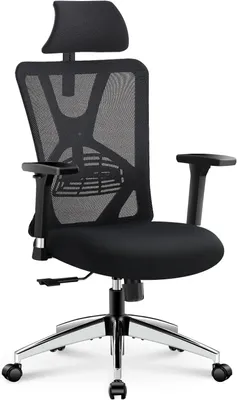 Produktbild von Bürostuhl Ergonomisch Schreibtischstuhl, Hoher Rücken Ergonomischer Stuhl mit Verstellbarer Lendenwirbelstütze, Kopfstütze & 3D Metallarmlehne