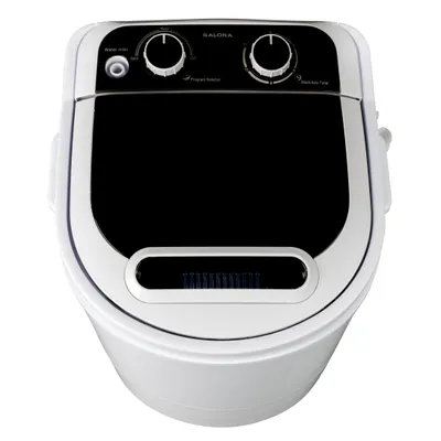 Top-down view of a compact washing machine.