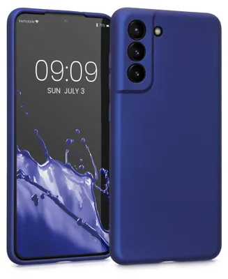 Produktbild von kwmobile Handyhülle für Samsung Galaxy S21 FE Hülle - Silikon Case metallisch schimmernd - Schutzhülle Cover - Metallic Blau