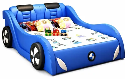 Immagine prodotto di Letto per bambini a forma di auto, con illuminazione LED e dotato di ruote. Letto per bambini