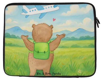 Produktbild von Mr. & Mrs. Panda Hülle Laptop Bär Flugzeug Design 27 x 36 cm - Weiß - Geschenk, für Freundin, Hochzeitstag, Laptophülle, Laptoptasche, Tasche, Frauen, Notebooktasche