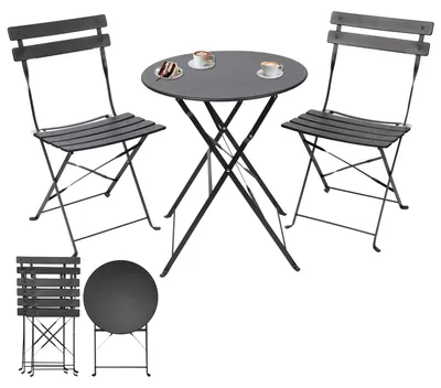 Obrázok produktu pre Albatros bistro set 3-dielny čierny - bistro stôl s 2 stoličkami - skladacie stoličky a stôl z robustného kovu - ideálny ako súprava balkónového alebo záhradného nábytku v modernom dizajne