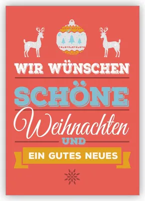 Produktbild von 4x Edle Typografische Weihnachtskarte mit Hirschen auf rot: Wir wünschen schöne Weihnachten und ein gutes Neues