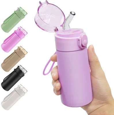 Obrázek produktu pro Nerezová láhev na pití 150 ml, růžová, izolovaná, s držadlem