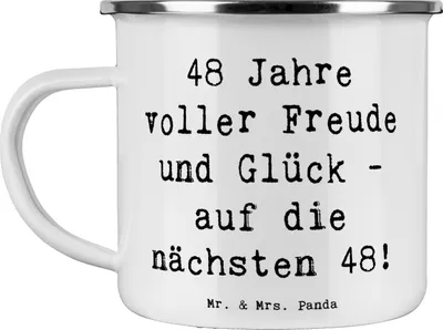 Produktbild von Mr. & Mrs. Panda Pott Spruch 48. Geburtstag Freude - Weiß - Geschenk, herzliche Glückwünsche, Geburtstagsdekoration, becher emaille, Feiern, Alter, Happy Birthday, Tasse