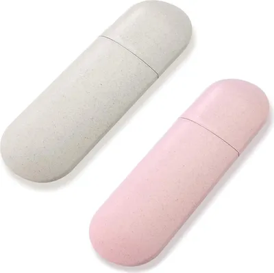 Produktbild von 2 Stücke Zahnbürstenbox für Reisen, Tragbar für Camping und Familienlagerung (Rosa Beige)
