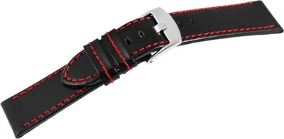 Produktbild von Echtleder-Uhrenarmband, schwarz, rote Naht, 18 mm - 24 mm