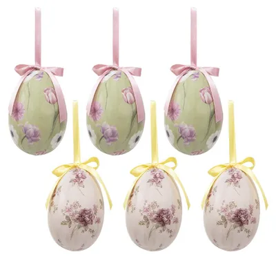 Imagen del producto de Conjunto de 6 colgantes de Pascua de Clayre & Eef, con forma de huevo, de 7x10 cm, de varios colores, fabricados en plástico