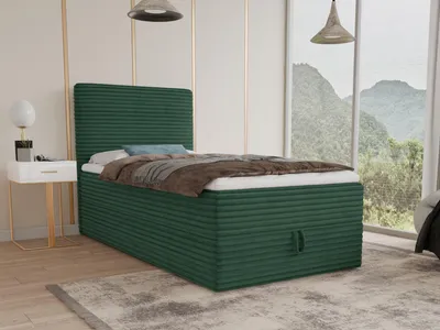 Produktbild von Boxspringbett Mollo Mini mit Bettkasten und Matratzentopper - Einzelbett mit Bonell-Matratze und Topper, Polsterbett in weichem Cordstoff, Bett, Schlafzimmer (Grün (Tilia 39), 100 x 200 cm)