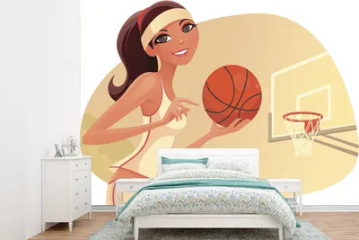 Produktbild von MuchoWow® Fototapete für Wohnzimmer oder Schlafzimmer Wandtapete Vinyl Motivtapete Eine Illustration einer Basketballspielerin - 385x280 cm - Wallpaper