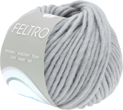 A ball of grey yarn with a label.