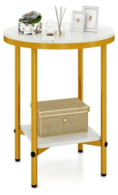 Produktbild von Runder Beistelltisch in Marmoroptik, Kaffeetisch mit Ablagefläche, moderner Wohnzimmertisch, Nachttisch, kleiner Tisch für Wohnzimmer und Schlafzimmer, φ40,5 x 51 cm