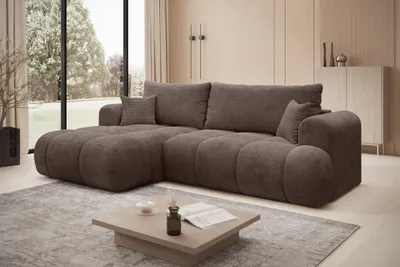 Produktbild von Ecksofa TREVIO Links in Braun Stoff POSO  260 × 93 x 165 cm – Modernes Designsofa mit Ottomane