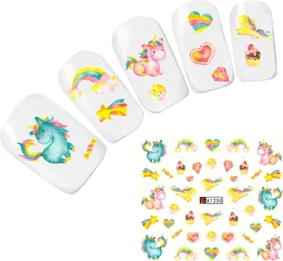 Produktbild von Tattoo Nail Art Aufkleber Einhorn Regenbogen Nagel Sticker