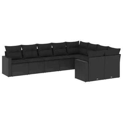 Image de vidaXL Ensemble de salon de jardin 9 pièces avec coussins noir poly rotin