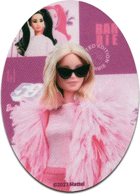Produktbild von Comercial Mercera Barbie © mit Federjacke - Aufnäher, Bügelbild, Aufbügler, Applikationen, Patches, Flicken, zum aufbügeln, Größe: 11 x 8 cm