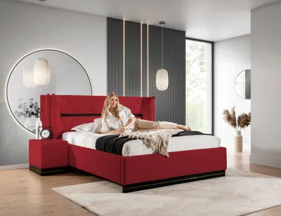 Produktbild von Polsterbett Doppelbett Set.3 HAMILTON 160x200cm Stoff Magic Velvet Rot