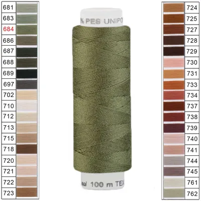 10 x 100m / 10 Spulen Unipoly 120 TEX14x2 Polyester Nähgarn Artikel 5v6 oliv