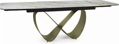 Produktbild von Casa Padrino Luxus Esstisch Weiß / Bernstein / Messing 160-240 cm - Ausziehbar