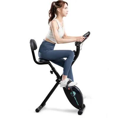 Zdjęcie produktu dla F-Bike, składany rower treningowy z wyświetlaczem LCD, rower treningowy fitness, regulowane poziomy oporu, z czujnikami pulsu